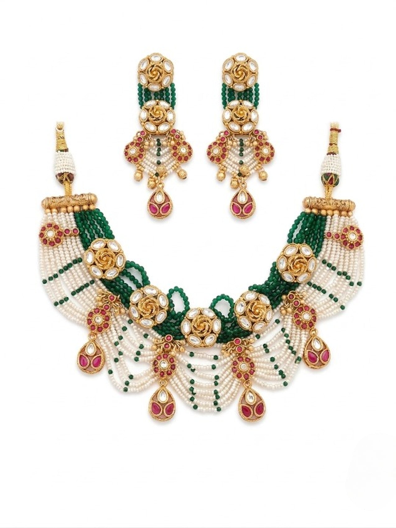 Jewel City Exquisite Kundan & Pearl Haar Set: Traditional Gold-Plated Choker for Weddings & Festivals | Grocsy