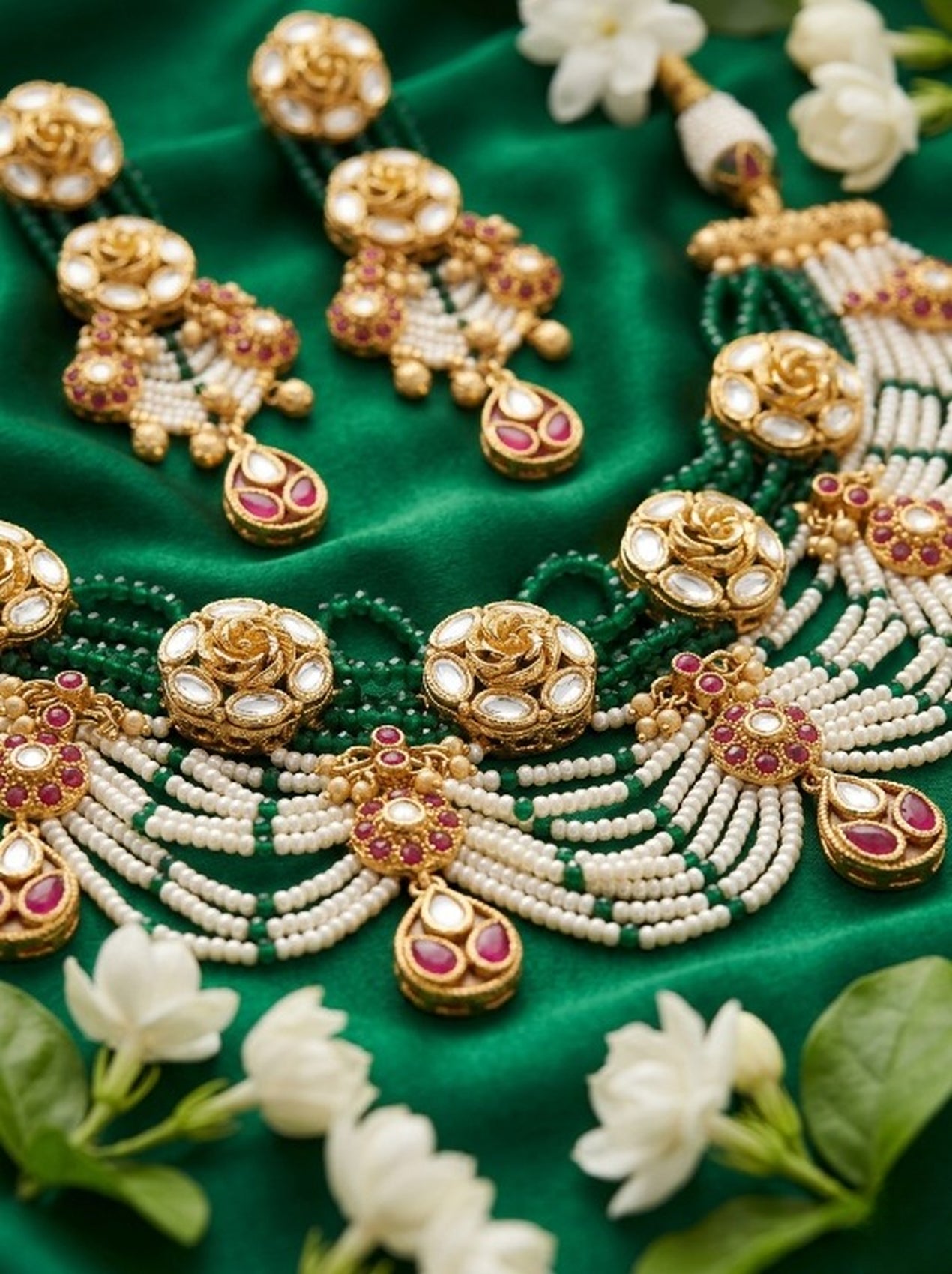 Jewel City Exquisite Kundan & Pearl Haar Set: Traditional Gold-Plated Choker for Weddings & Festivals | Grocsy