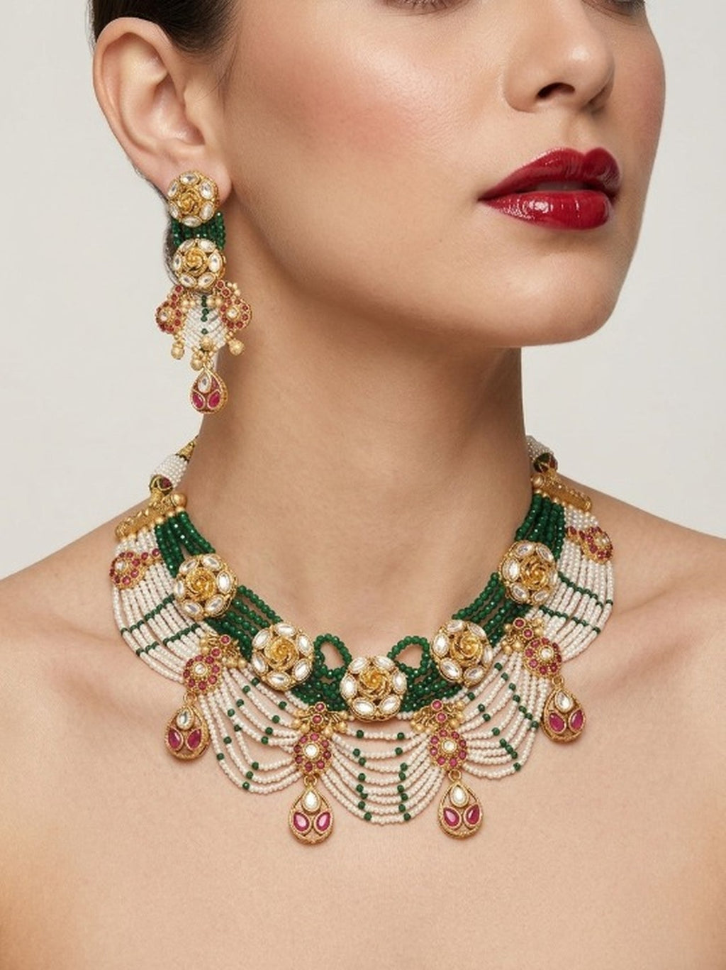 Jewel City Exquisite Kundan & Pearl Haar Set: Traditional Gold-Plated Choker for Weddings & Festivals | Grocsy