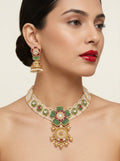 Jewel City Antique Gold-Plated Kundan Pearl Bridal Necklace Set with Jhumka | Traditional Ethnic Jewelry | Grocsy