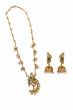 Jewel City Traditional Temple Gold-Plated Peacock Necklace Set with Pearls & Jhumka Earrings | Grocsy