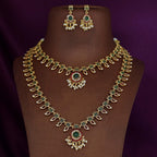 Jewel City Traditional Gold-Plated Green Stone Long Haram Necklace Set for Women & Brides | Grocsy