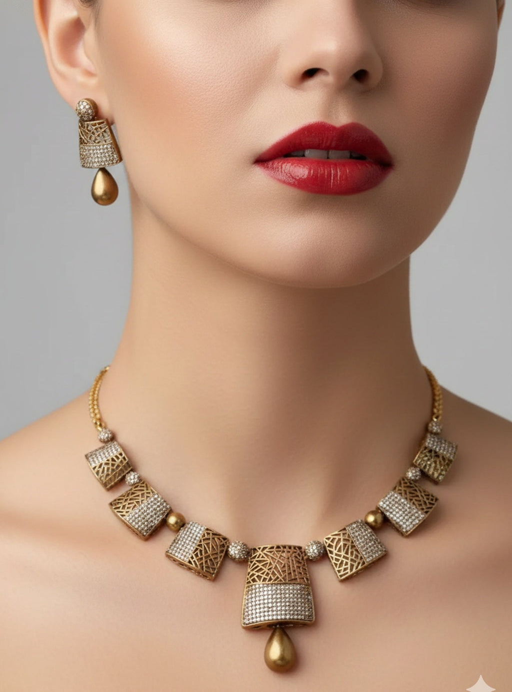 Jewel City Stunning Traditional Gold-Plated Choker Necklace Set | Grocsy