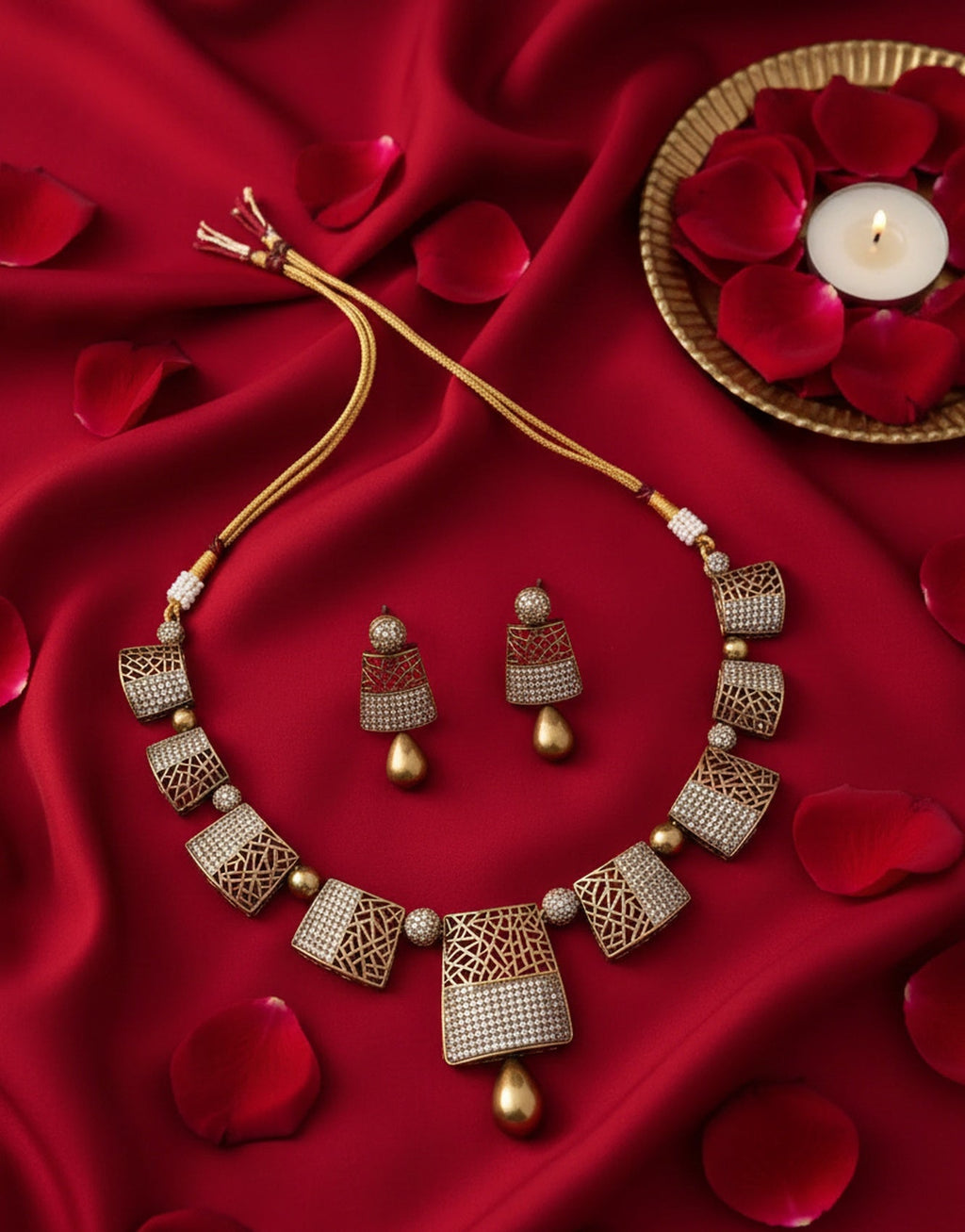 Jewel City Stunning Traditional Gold-Plated Choker Necklace Set | Grocsy