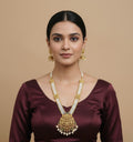 Jewel City Antique Gold-Plated Lakshmi Long Haram Set with White Beads & Jhumkas – Traditional Temple Jewelry | Grocsy