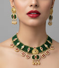 Jewel City Handcrafted Emerald Green Polki Necklace And Earrings Set | Grocsy