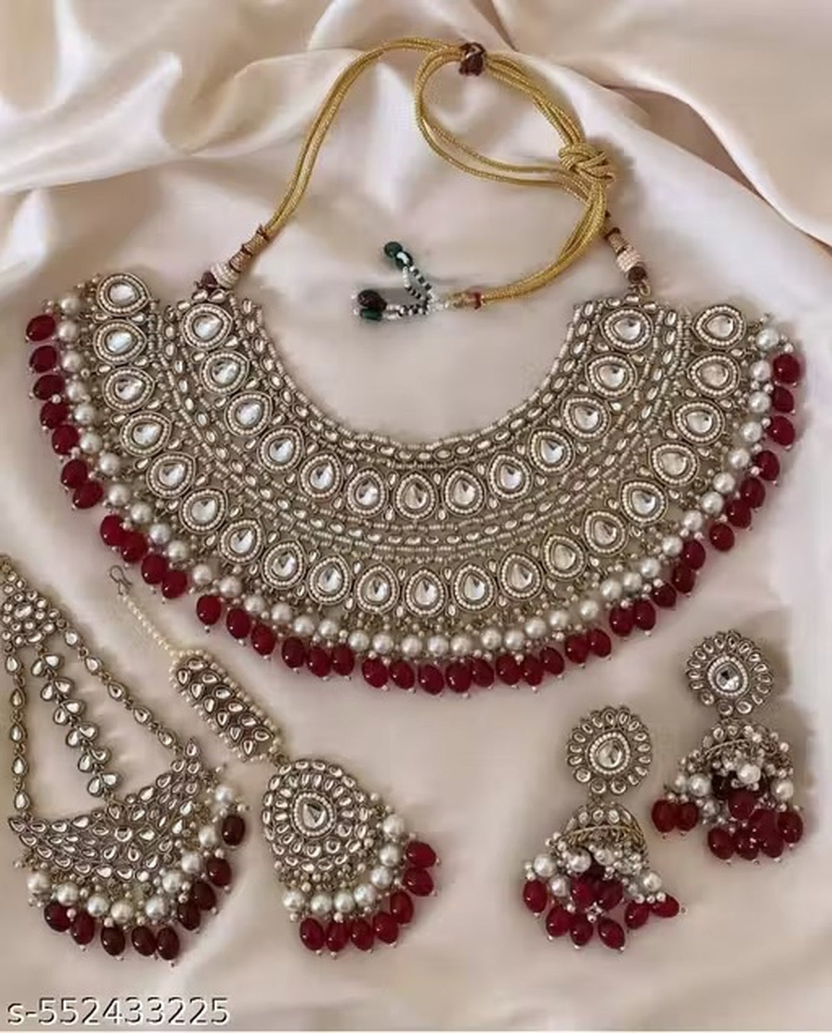 Jewel City Handcrafted Maroon Kundan Jewellery Set | Grocsy
