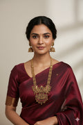 Jewel City Traditional Temple Lakshmi Long Necklace Set with Jhumka Earrings | Gold-Plated Bridal Jewellery | Grocsy