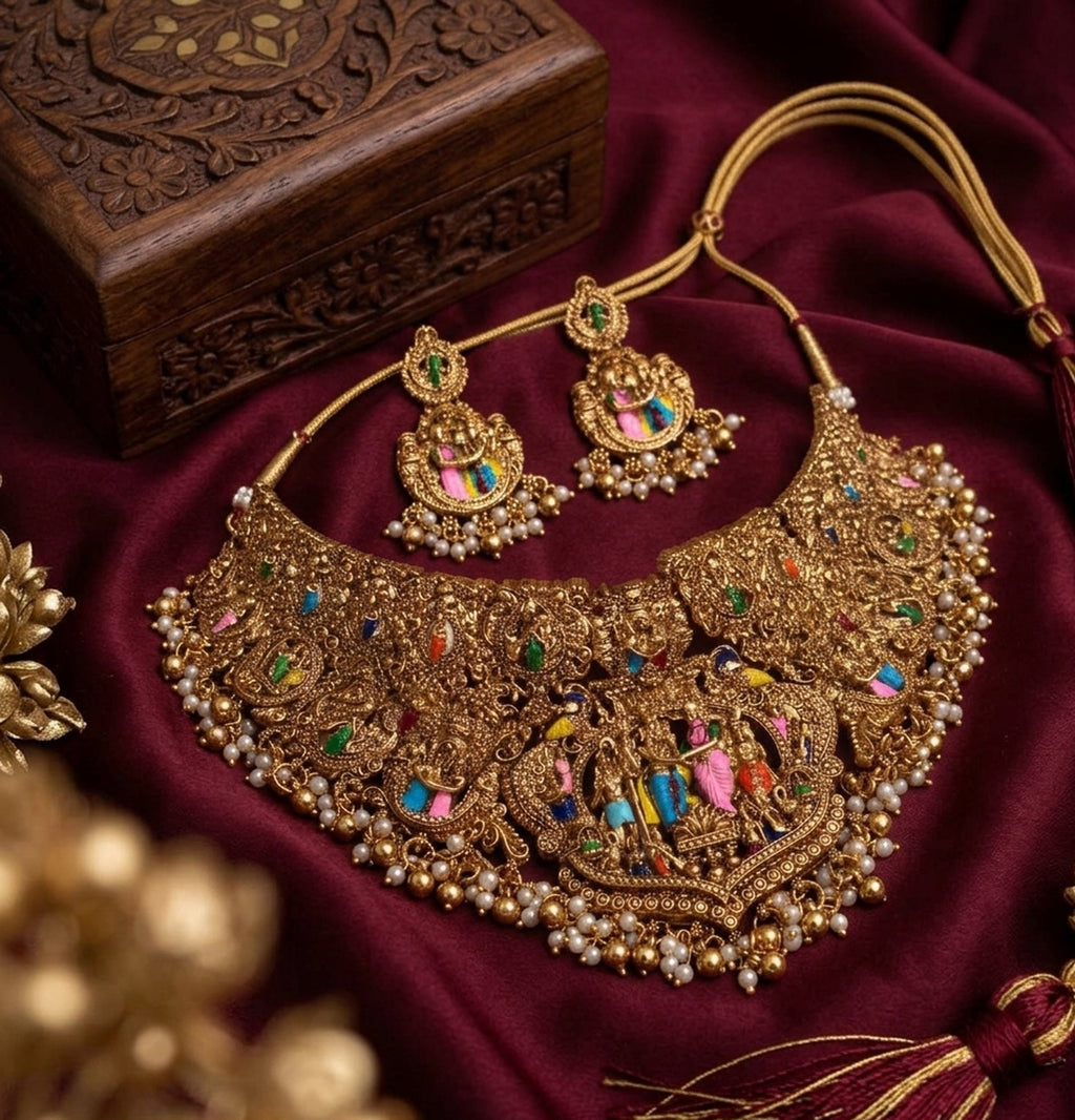 Jewel City Handcrafted Temple Jewellery: Intricate Gold-Plated Choker Set | Grocsy
