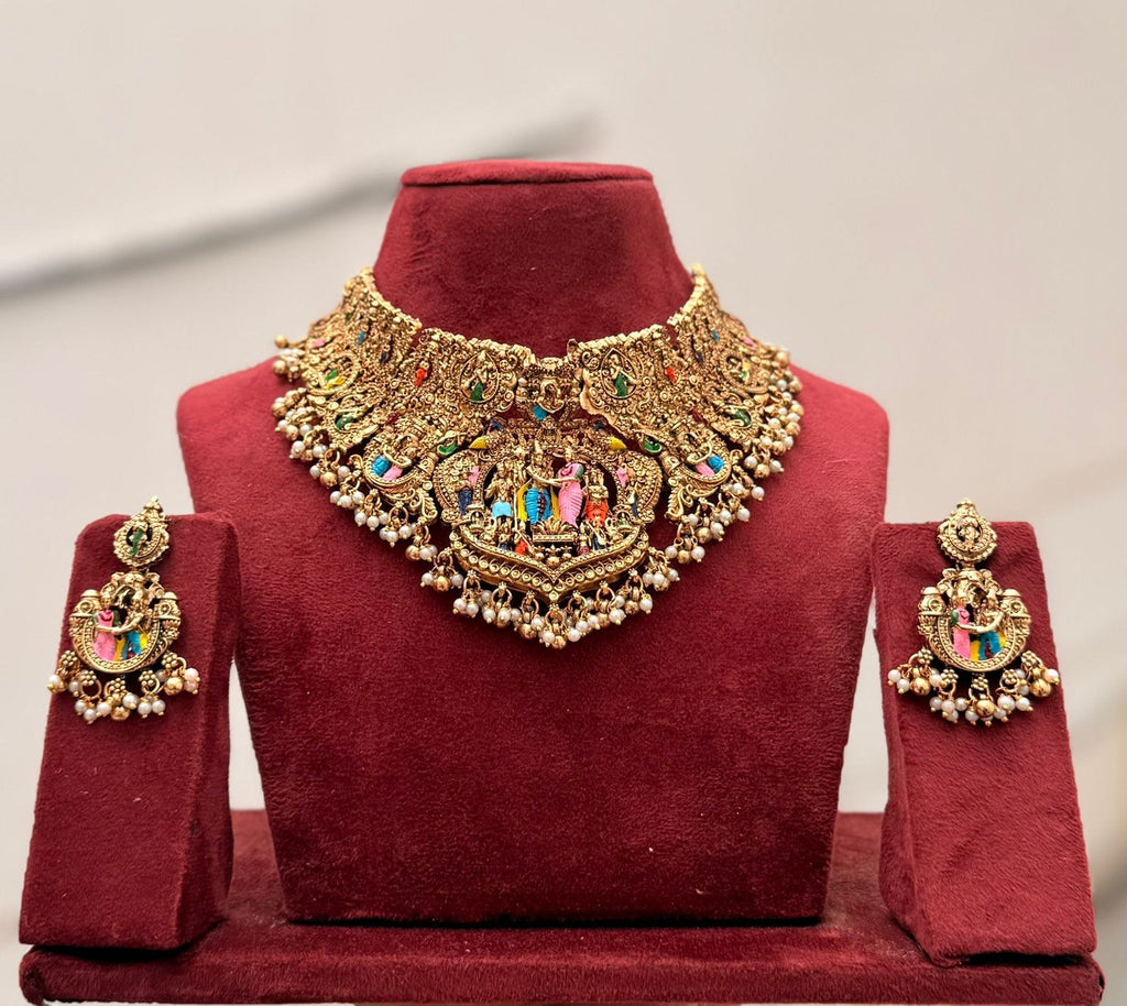 Jewel City Handcrafted Temple Jewellery: Intricate Gold-Plated Choker Set | Grocsy