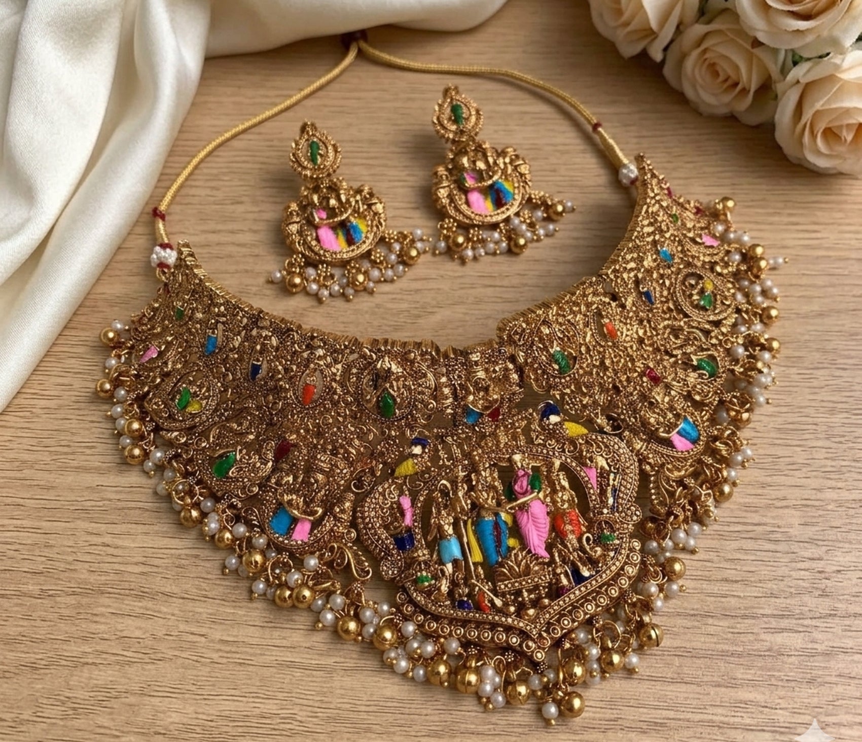 Jewel City Handcrafted Temple Jewellery: Intricate Gold-Plated Choker Set | Grocsy