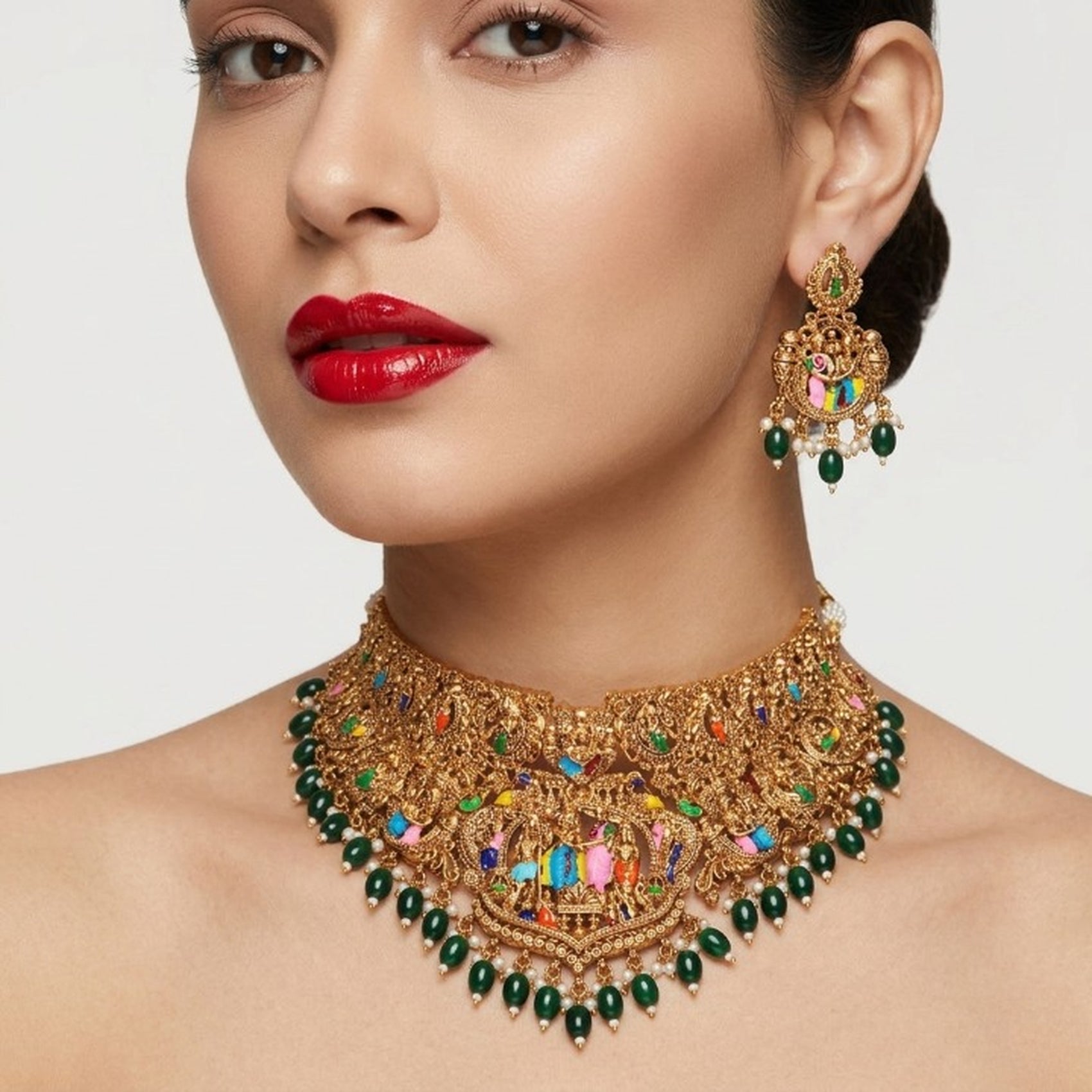 Jewel City Handcrafted Temple Jewellery: Intricate Gold-Plated Choker Set | Grocsy