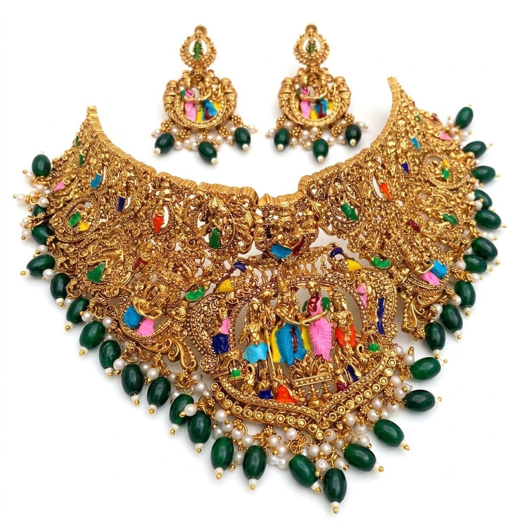 Jewel City Handcrafted Temple Jewellery: Intricate Gold-Plated Choker Set | Grocsy
