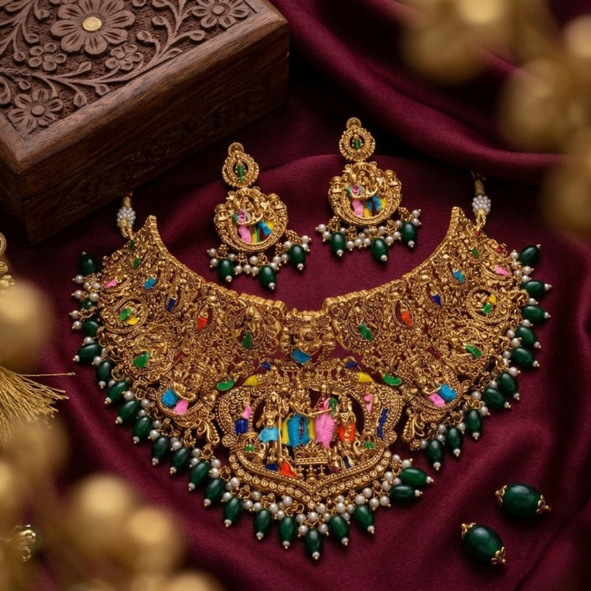 Jewel City Handcrafted Temple Jewellery: Intricate Gold-Plated Choker Set | Grocsy
