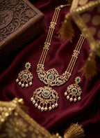 Jewel City Handcrafted Traditional Gold-Plated Temple Jewelry Set | Ethnic Bridal Lakshmi Necklace & Earrings for Women | Grocsy
