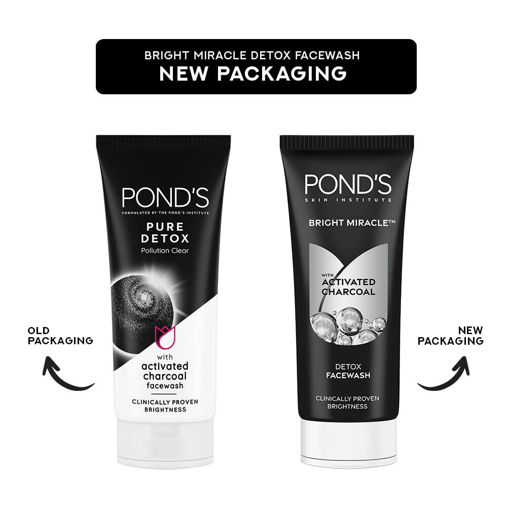 Ponds Bright Miracle Detox Facewash 10X Power of Activated Charcoal For Deep Cleaned Skin, Reveals Glow | Grocsy