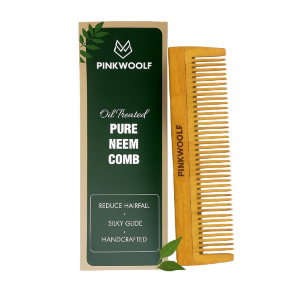 Pink Woolf Neem Wooden Comb for Men | Grocsy