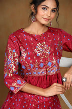 Juniper Women Burgundy Shantoon Printed Flared Lehenga Choli Sets | Grocsy