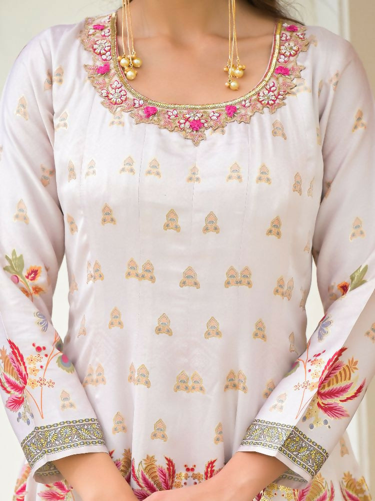 Functional Designer Off white Jam Silk Anarkali suit with Dupatta-Anbazaar | Grocsy
