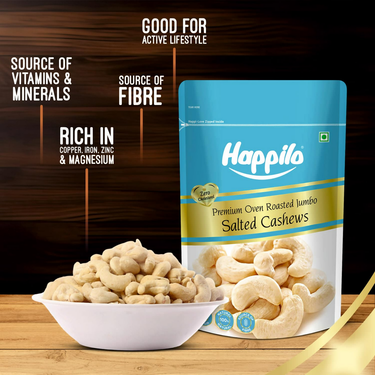 Happilo Premium Roasted and Salted Cashews/Kaju | Grocsy