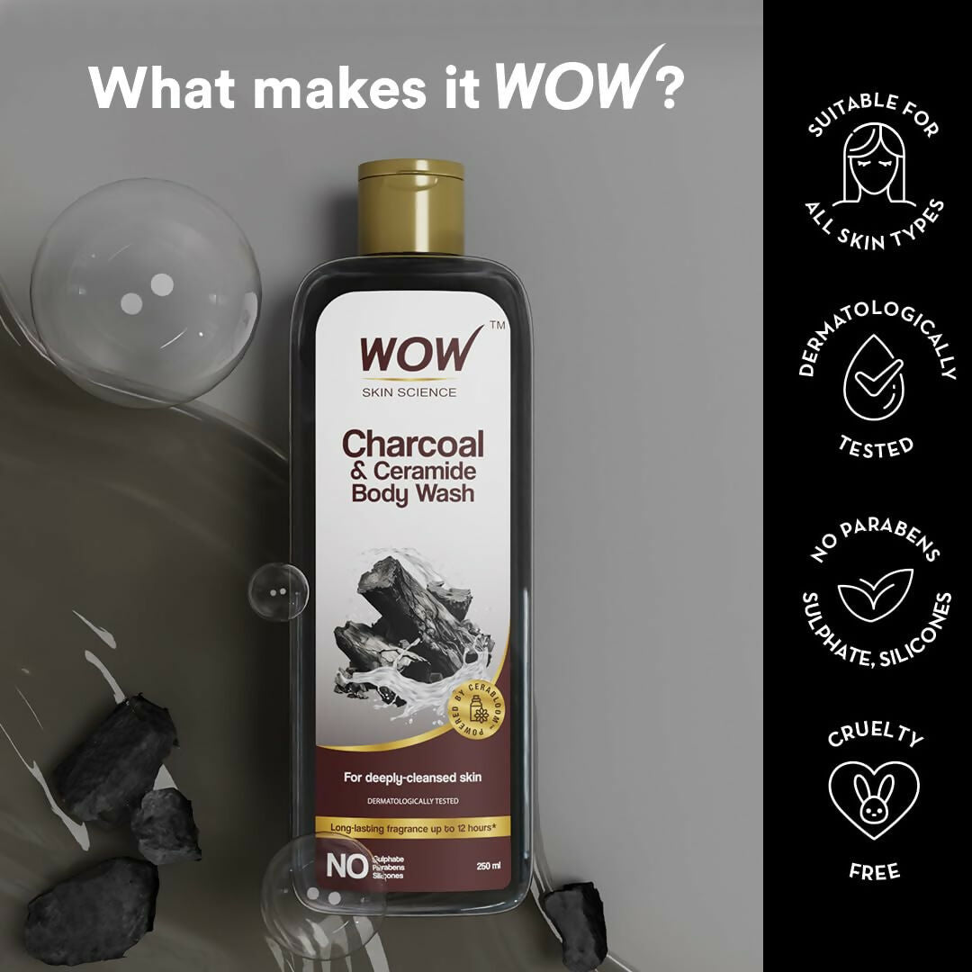 WOW Skin Science Charcoal & Ceramide Body Wash For Clears Skin Impurities, Removes Dirt & Dead Skin | Grocsy