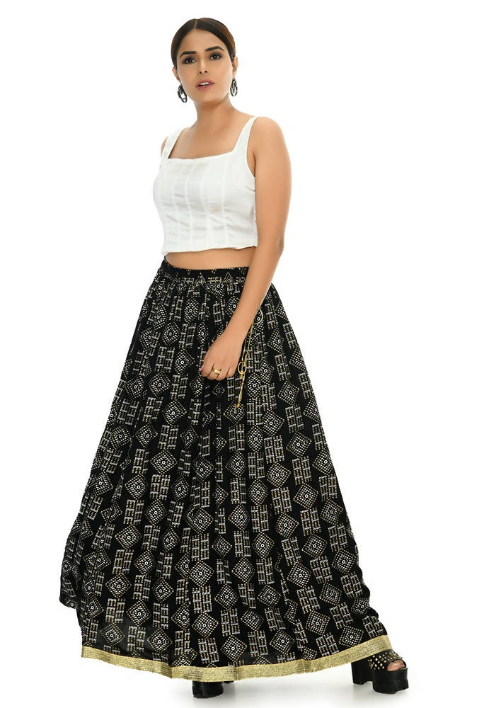 Mominos Fashion Moeza Cotton Black Printed Lehenga (Lancha) | Grocsy