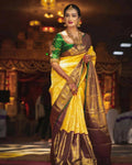 DEIANA'S Beautiful Designer Golden zari Soft Lichi Silk Saree - Yellow | Grocsy