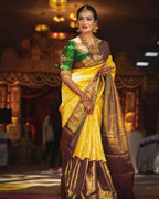 DEIANA'S Beautiful Designer Golden zari Soft Lichi Silk Saree - Yellow | Grocsy