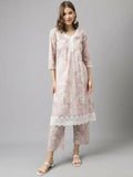 FIORRA Women's Pink Cotton A-Line Kurta Set | Grocsy