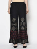 Aniyah Rayon Black Color Block Print Flared Slip-On Palazzo (AN-188K) | Grocsy