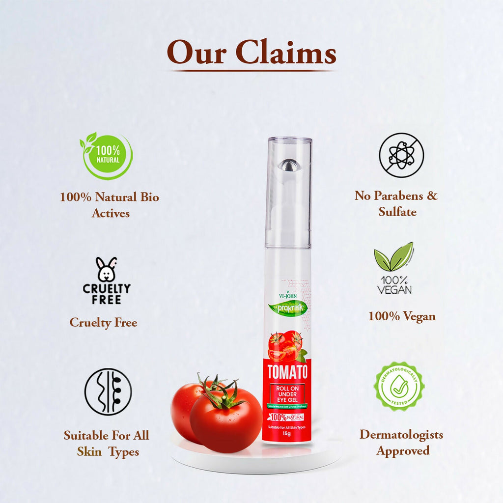 VI-JOHN Prakritik Tomato Under Eye Gel, Reduces Dark Circles, Puffiness,Fine Lines 100% Bioactives | Grocsy