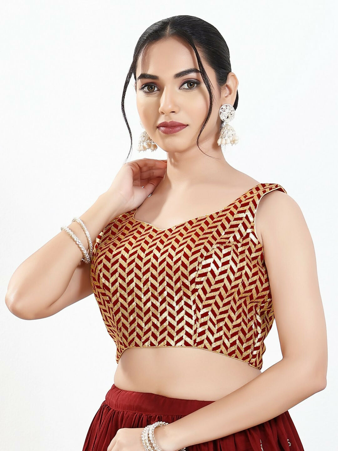 Joban Fashion Maroon Silk Padded Blouse With Sweetheart Neck Sleeveless | Grocsy