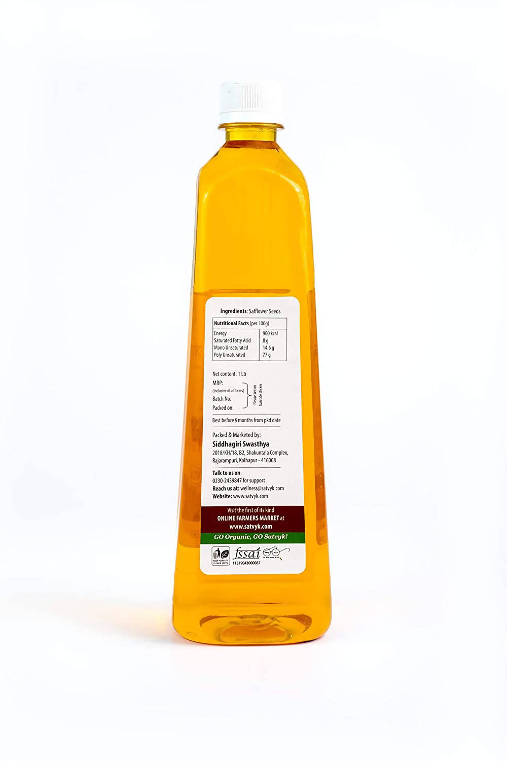 Siddhagiri's Satvyk Organic Wood Pressed Safflower Oil (Kardai) | Grocsy