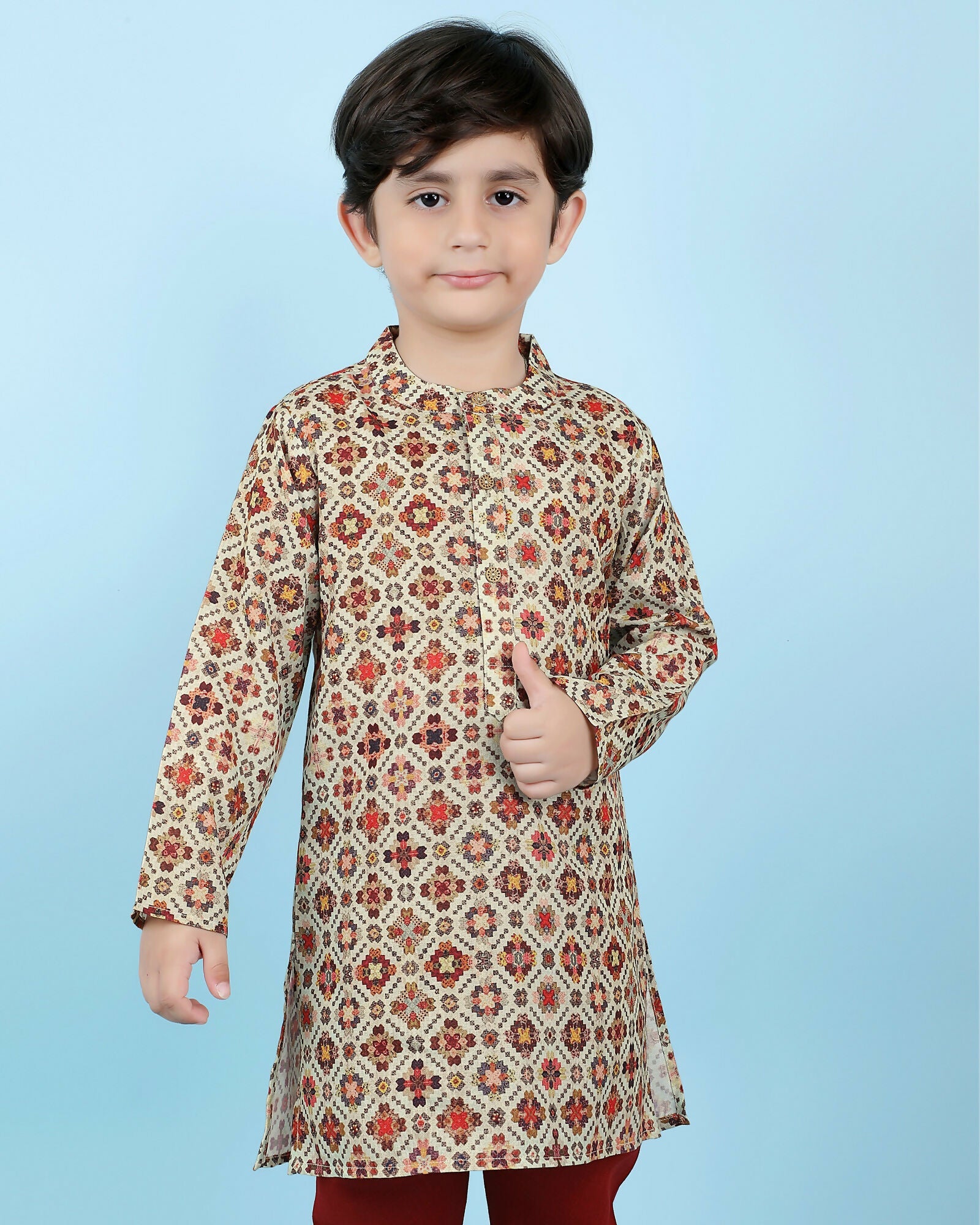 Joban Fashion Kids Island Cotton Full Sleeves Printed Kurta and Pyjama- Maroon | Grocsy