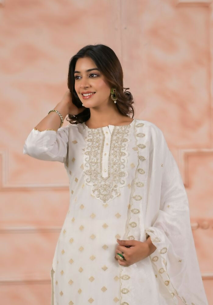 Ethnic Festive Wear Viscose White Stitched Suit With Dupatta - Anbazaar | Grocsy