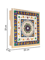 Golden Peacock Gold-Toned & Red Handcrafted Meenakari Wooden Chowki | Grocsy
