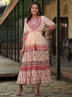 Juniper Women's Peach Georgette Floral Embroderied Maxi Dress | Grocsy