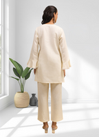 Joban Fashion Cream Linen Embroidered Readymade Cord Set | Grocsy