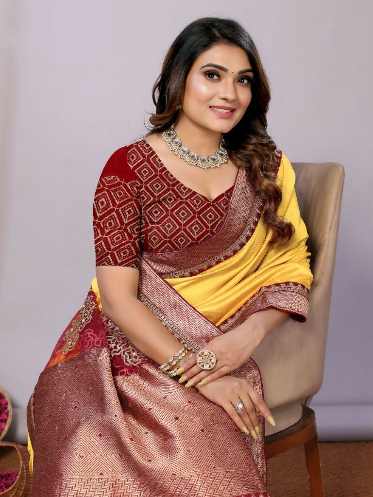 Yellow Silk Georgette Cord And Sequins Embroidery Laser Cut Applique Work Saree - Norita Saumya | Grocsy