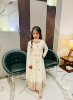 Teeya Creation New Kids Wedding Wear Heavy Embroidery Sequence Work Kurta Gown Set-White | Grocsy