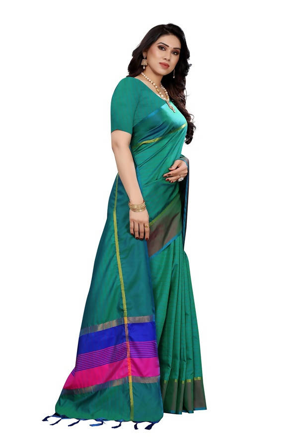 Vamika Green Cotton Silk Weaving Saree (Binita Green) | Grocsy