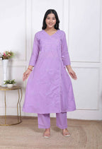 Miravan Womens Lavender Angrakha Kurta Set | Grocsy