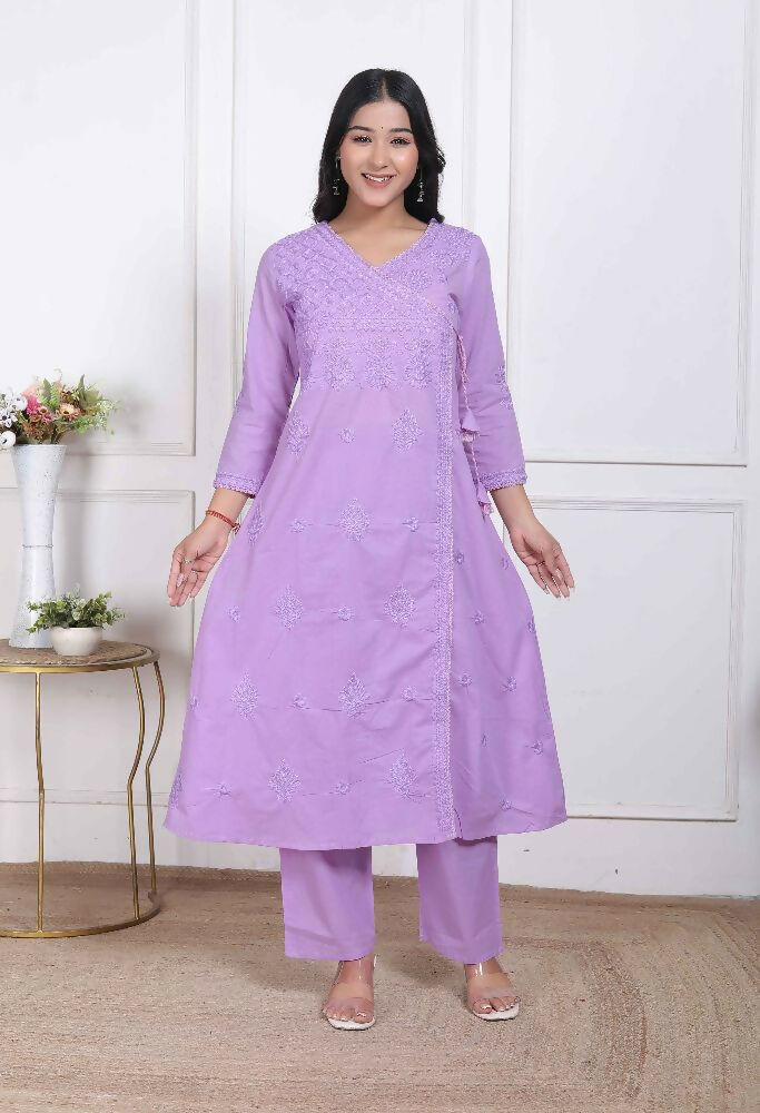 Miravan Womens Lavender Angrakha Kurta Set | Grocsy
