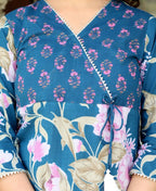Miravan Women's Floral Block Printed Angrakha Kurta With Floral Palazzo | Grocsy