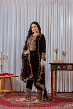Teeya Creation Maroon Color Velvet Designer Embroidery Work party Wear Suit | Grocsy
