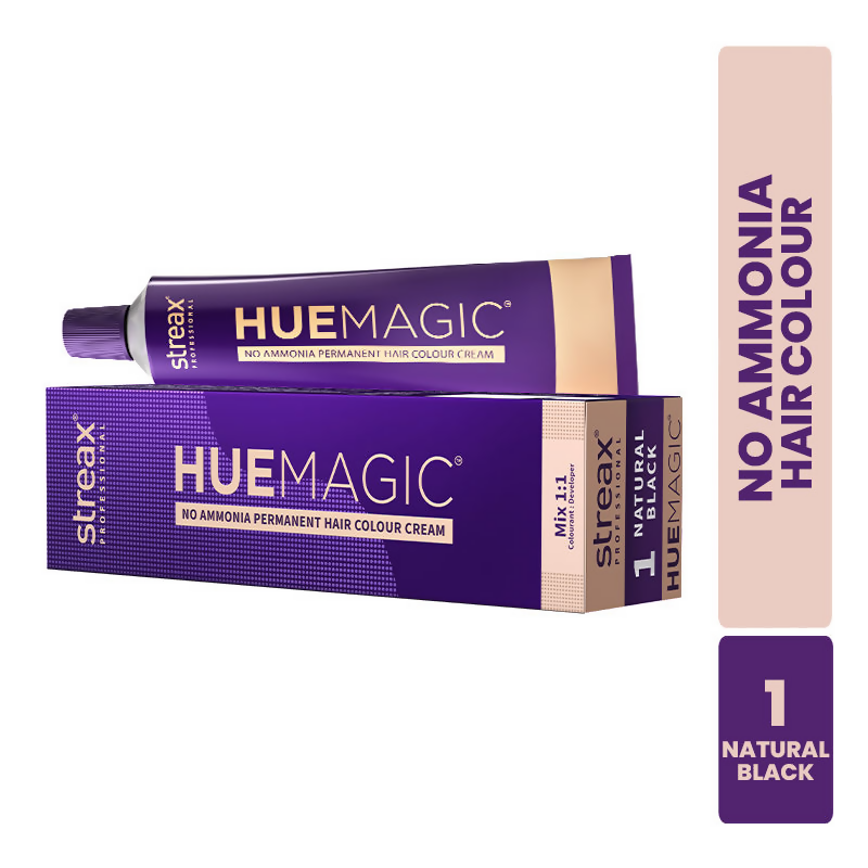 Streax Professional HueMagic Permanent Hair Colour - 1 Natural Black | Grocsy