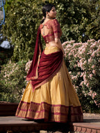 Lorenvalley Cream Kanchipuram Zari Weaving Work Lehenga Choli with Dupatta | Grocsy