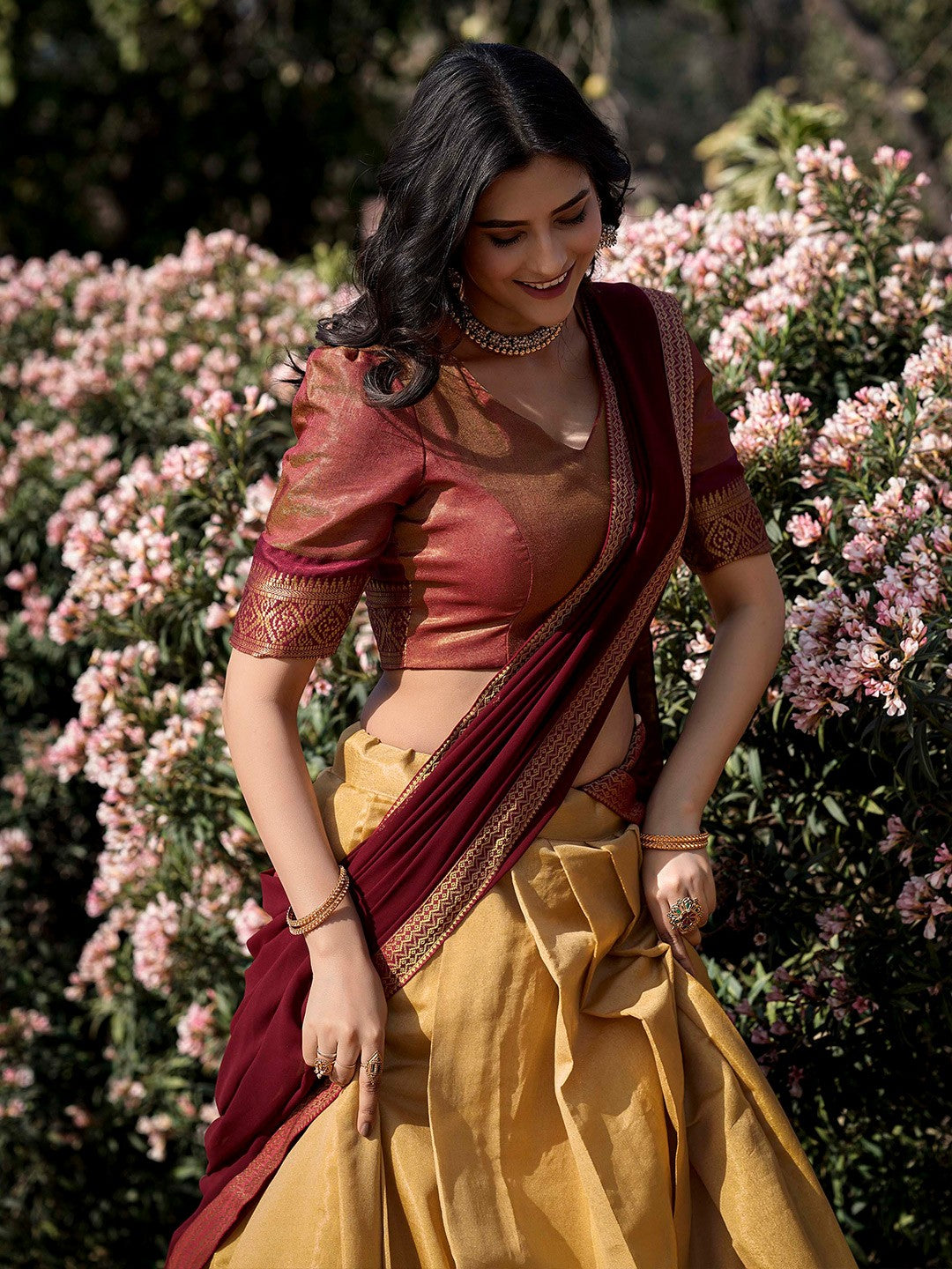 Lorenvalley Cream Kanchipuram Zari Weaving Work Lehenga Choli with Dupatta | Grocsy