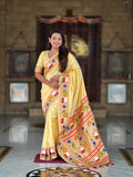 Mameraa Sarees Cream Faux Banarasi Silk Saree With Paithani Rich Weaved Pallu And Blouse-Cream | Grocsy