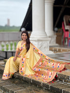 Mameraa Sarees Cream Faux Banarasi Silk Saree With Paithani Rich Weaved Pallu And Blouse-Cream | Grocsy